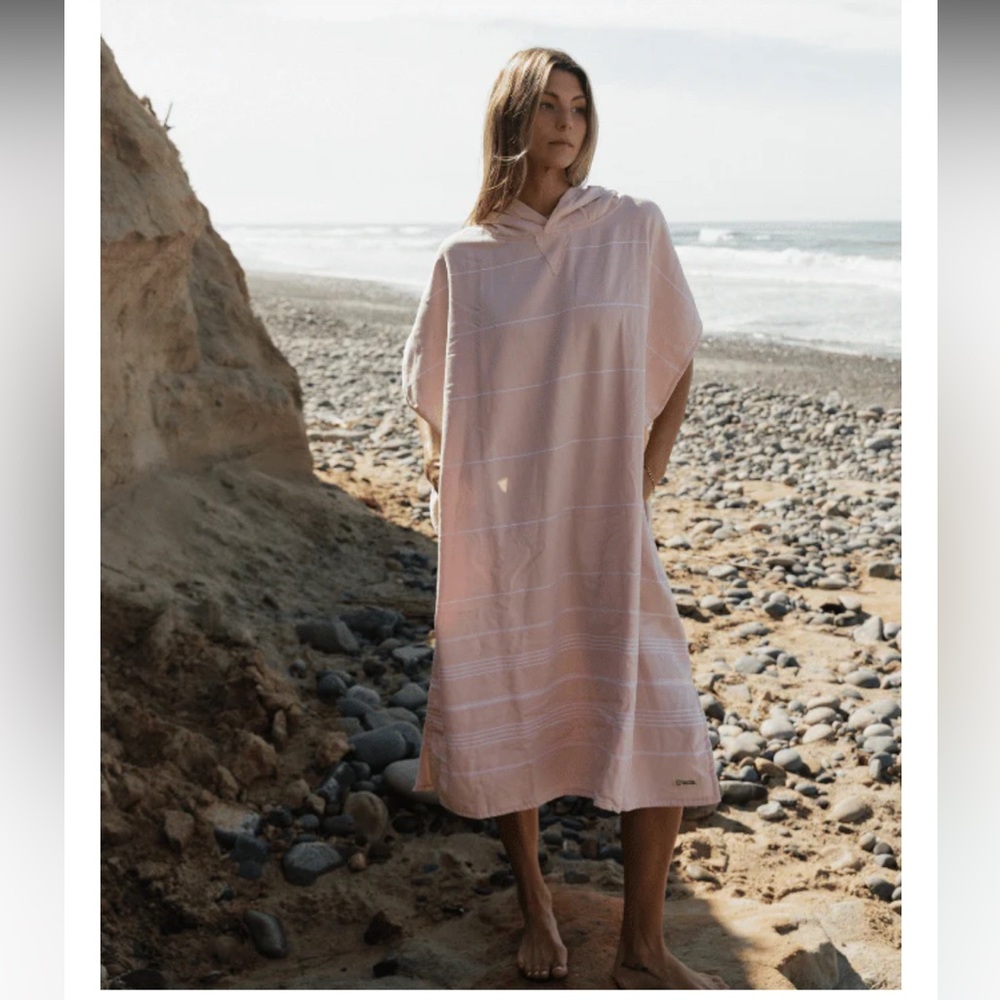 Classic Stripe Hooded Poncho - Calcite Pink